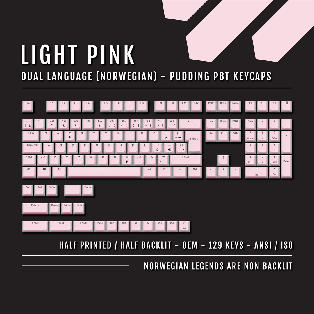 Light Pink Norwegian (ISO-NO) Dual Language PBT Pudding Keycaps