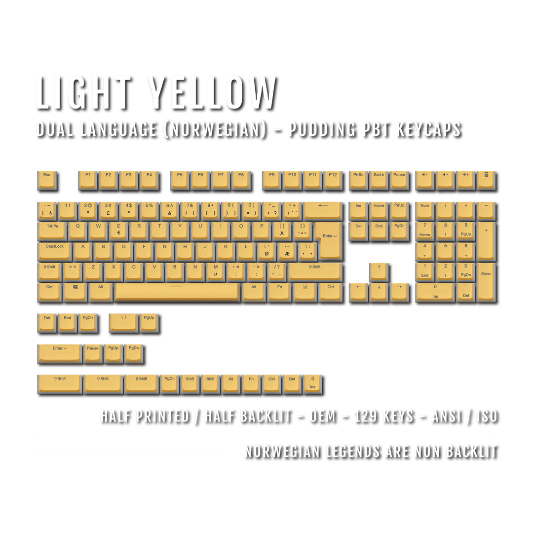 Light Yellow Norwegian (ISO-NO) Dual Language PBT Pudding Keycaps