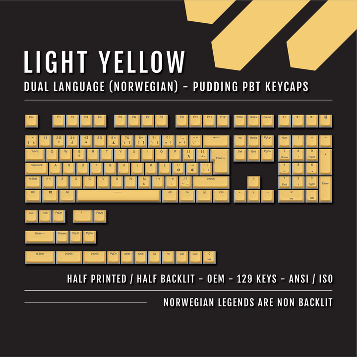 Light Yellow Norwegian (ISO-NO) Dual Language PBT Pudding Keycaps Krome Keycaps LTD norwegian