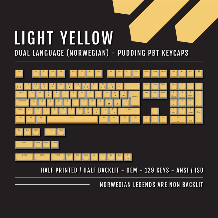 Light Yellow Norwegian (ISO-NO) Dual Language PBT Pudding Keycaps