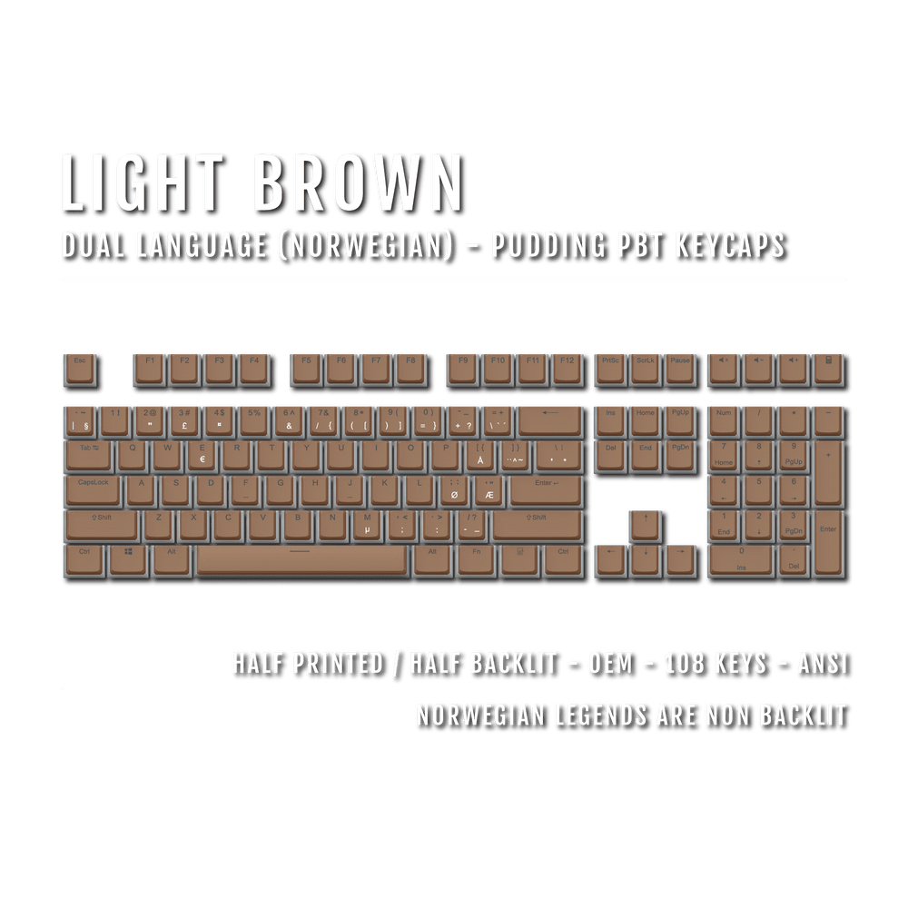 Light Brown Norwegian Dual Language PBT Pudding Keycaps Krome Keycaps LTD norwegian