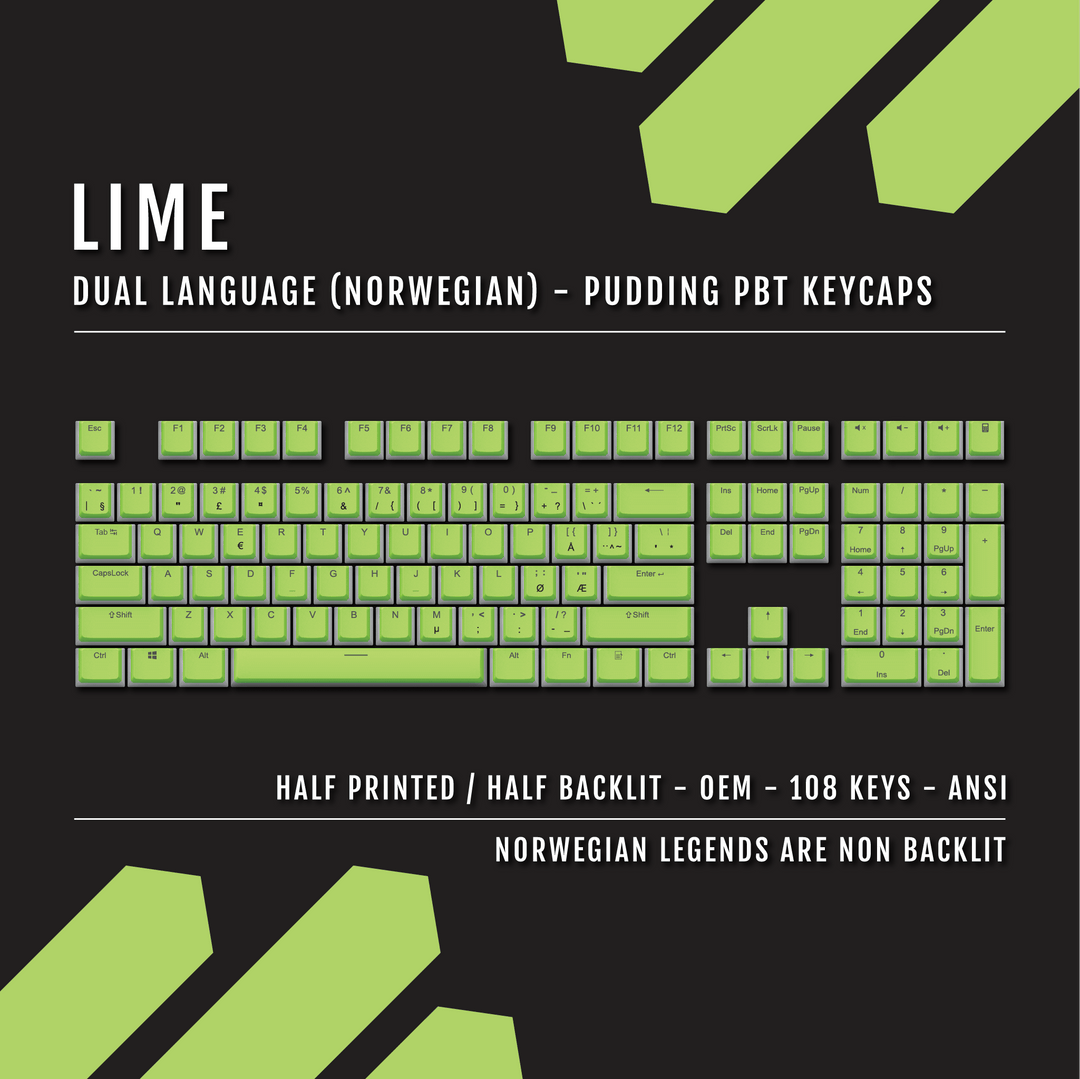 Lime Norwegian Dual Language PBT Pudding Keycaps