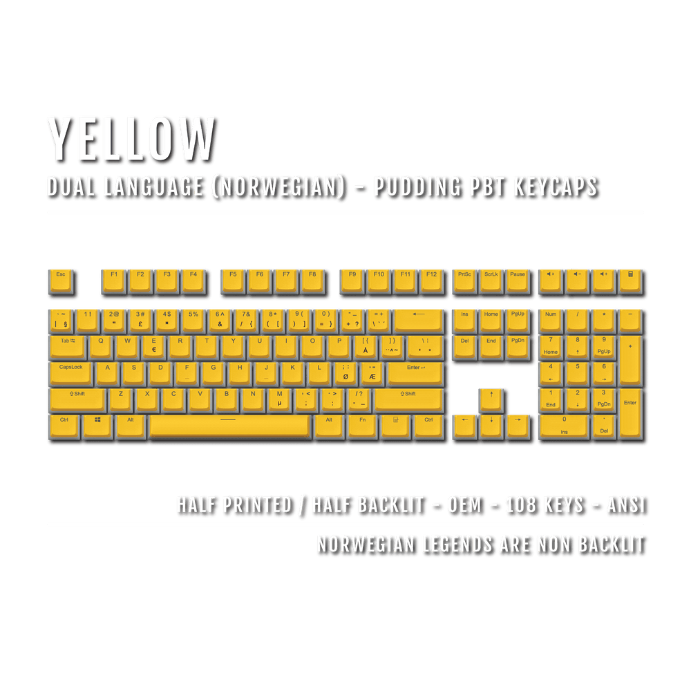 Yellow Norwegian Dual Language PBT Pudding Keycaps Krome Keycaps LTD norwegian