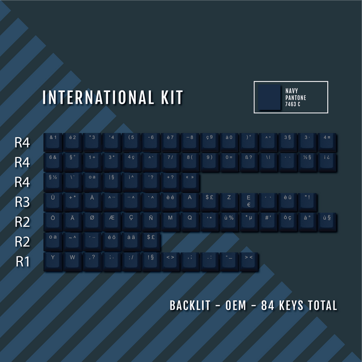 Navy Backlit International Keycap Kit - ABS - Multiple Languages - kromekeycaps