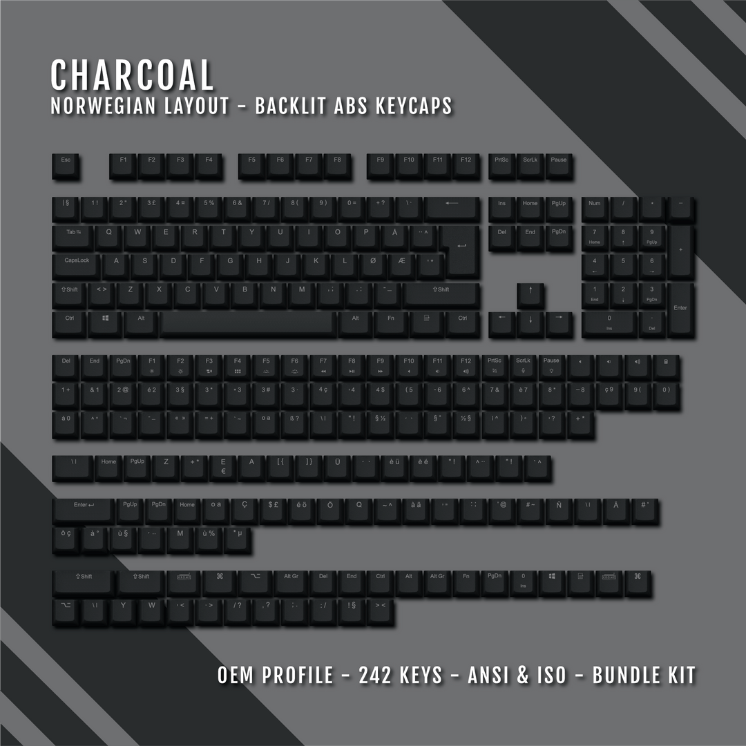 Charcoal Backlit Norwegian Keycaps - ISO-NO - Windows & Mac - kromekeycaps