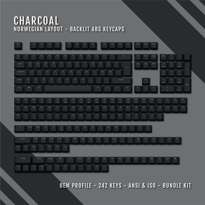 Charcoal Backlit Norwegian Keycaps - ISO-NO - Windows & Mac - kromekeycaps