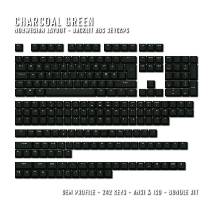 Charcoal Green Norwegian (ISO-NO) Backlit ABS Keycaps for Windows & Mac Krome Keycaps LTD norwegian