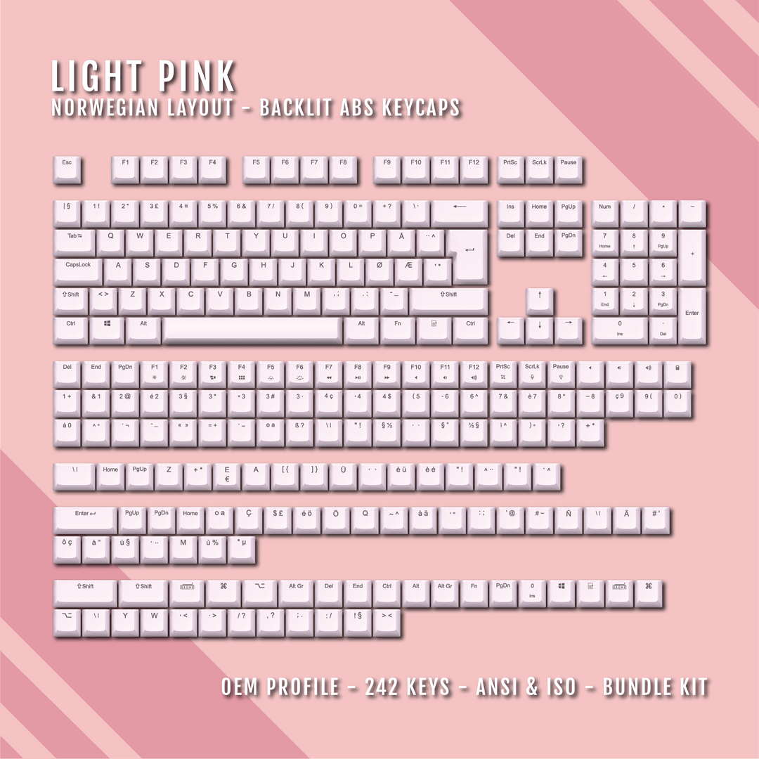 Light Pink Backlit Norwegian Keycaps - ISO-NO - Windows & Mac - kromekeycaps