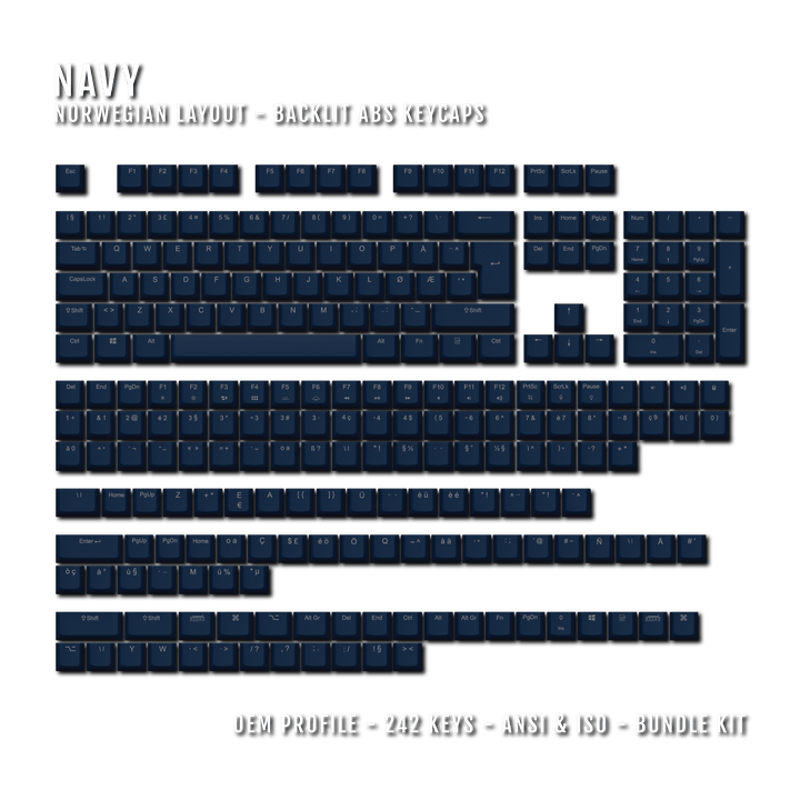 Navy Backlit Norwegian Keycaps - ISO-NO - Windows & Mac - kromekeycaps