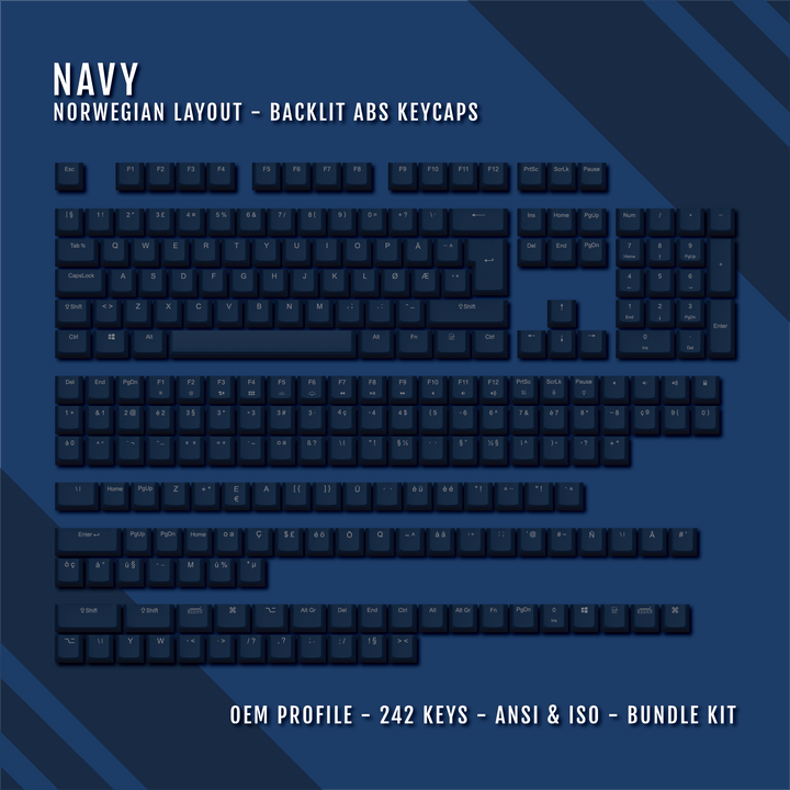 Navy Backlit Norwegian Keycaps - ISO-NO - Windows & Mac - kromekeycaps