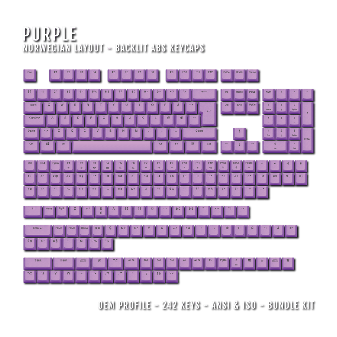 Purple Backlit Norwegian Keycaps - ISO-NO - Windows & Mac