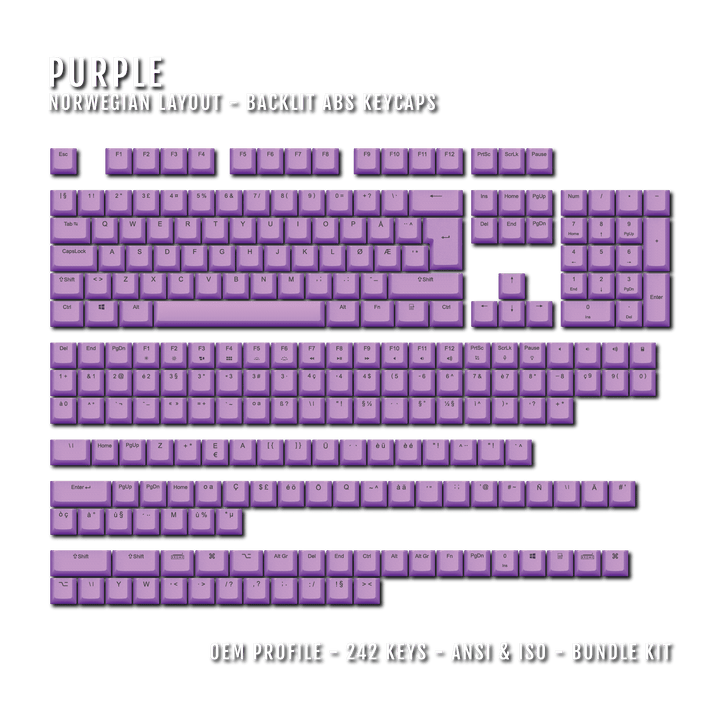 Purple Norwegian (ISO-NO) Backlit ABS Keycaps for Windows & Mac Krome Keycaps LTD norwegian