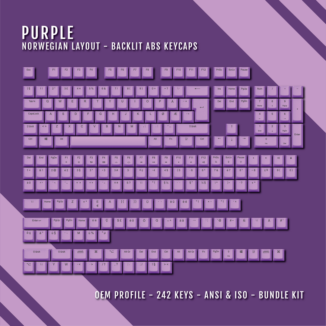 Purple Backlit Norwegian Keycaps - ISO-NO - Windows & Mac