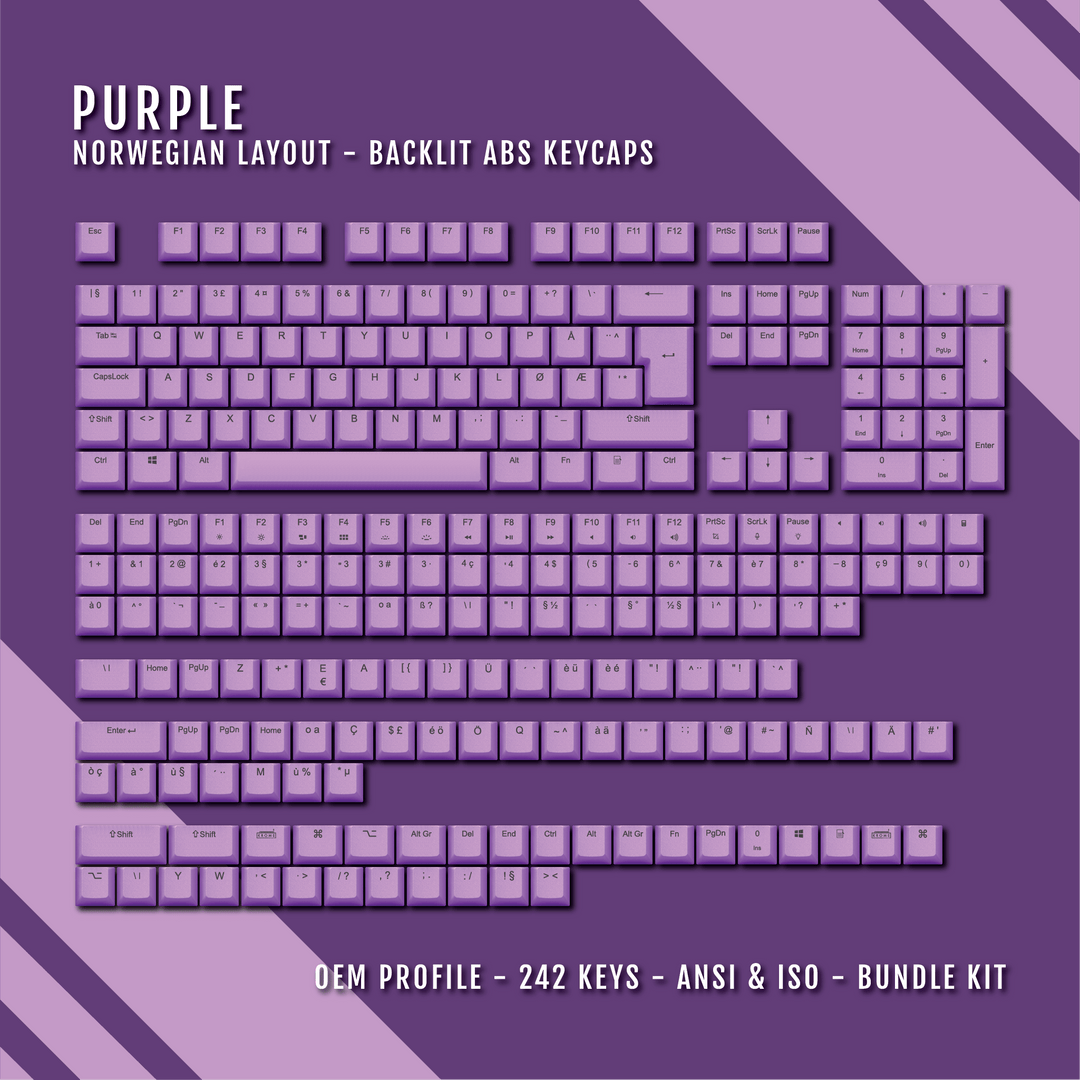 Purple Norwegian (ISO-NO) Backlit ABS Keycaps for Windows & Mac Krome Keycaps LTD norwegian