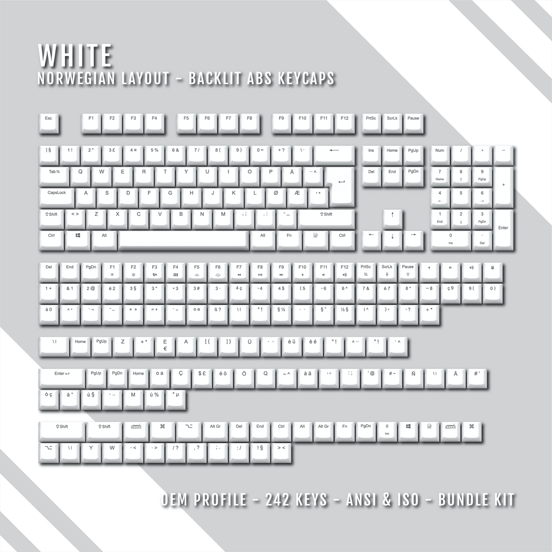 White Norwegian (ISO-NO) Backlit ABS Keycaps for Windows & Mac Krome Keycaps LTD norwegian