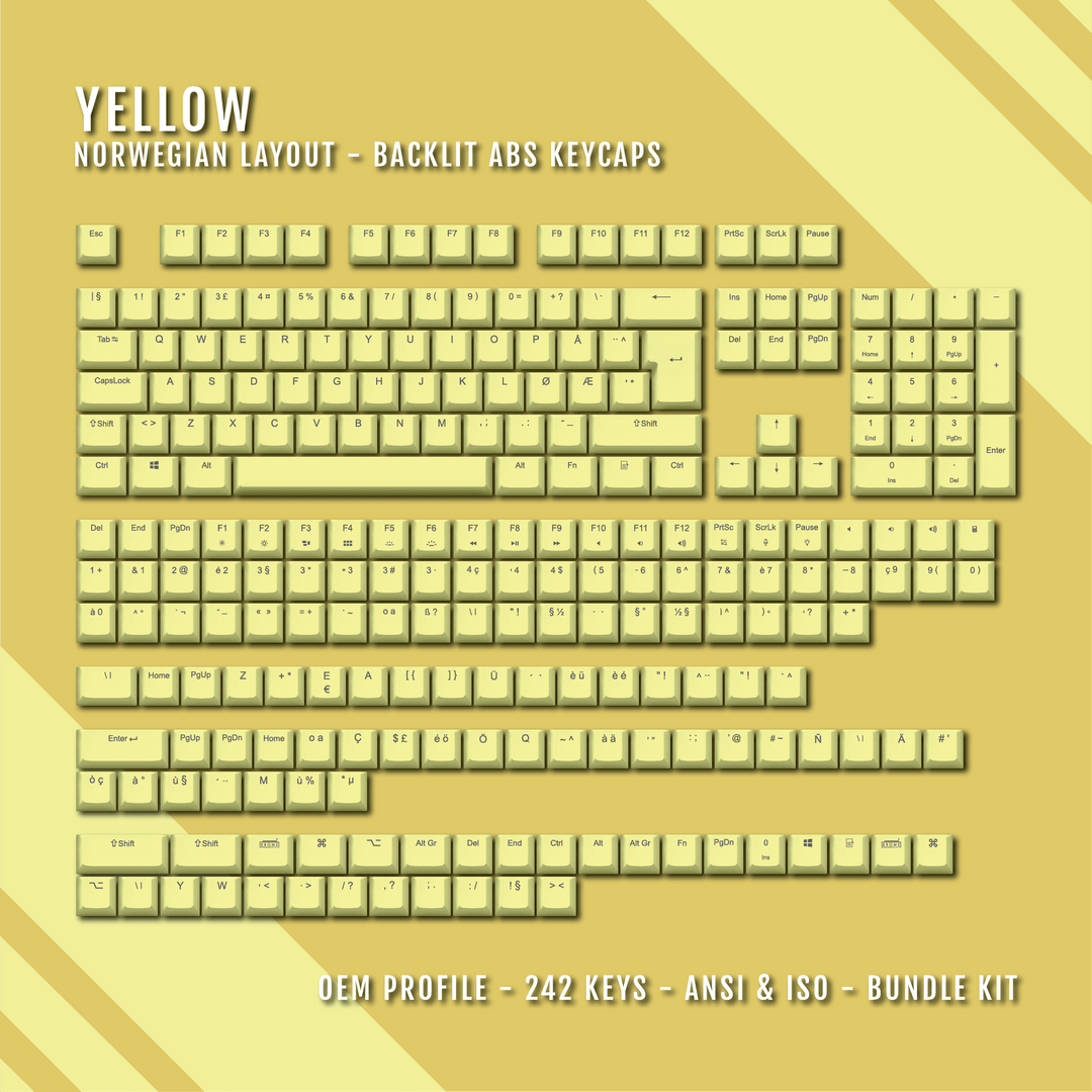 Yellow Norwegian (ISO-NO) Backlit ABS Keycaps for Windows & Mac Krome Keycaps LTD norwegian