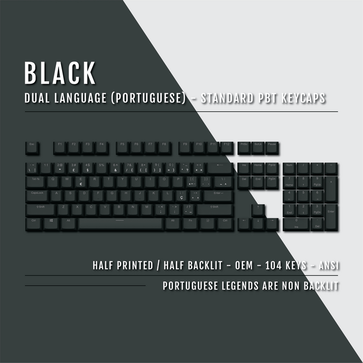 Black Portuguese (ISO-PT) Dual Language PBT Keycaps Krome Keycaps LTD portuguese