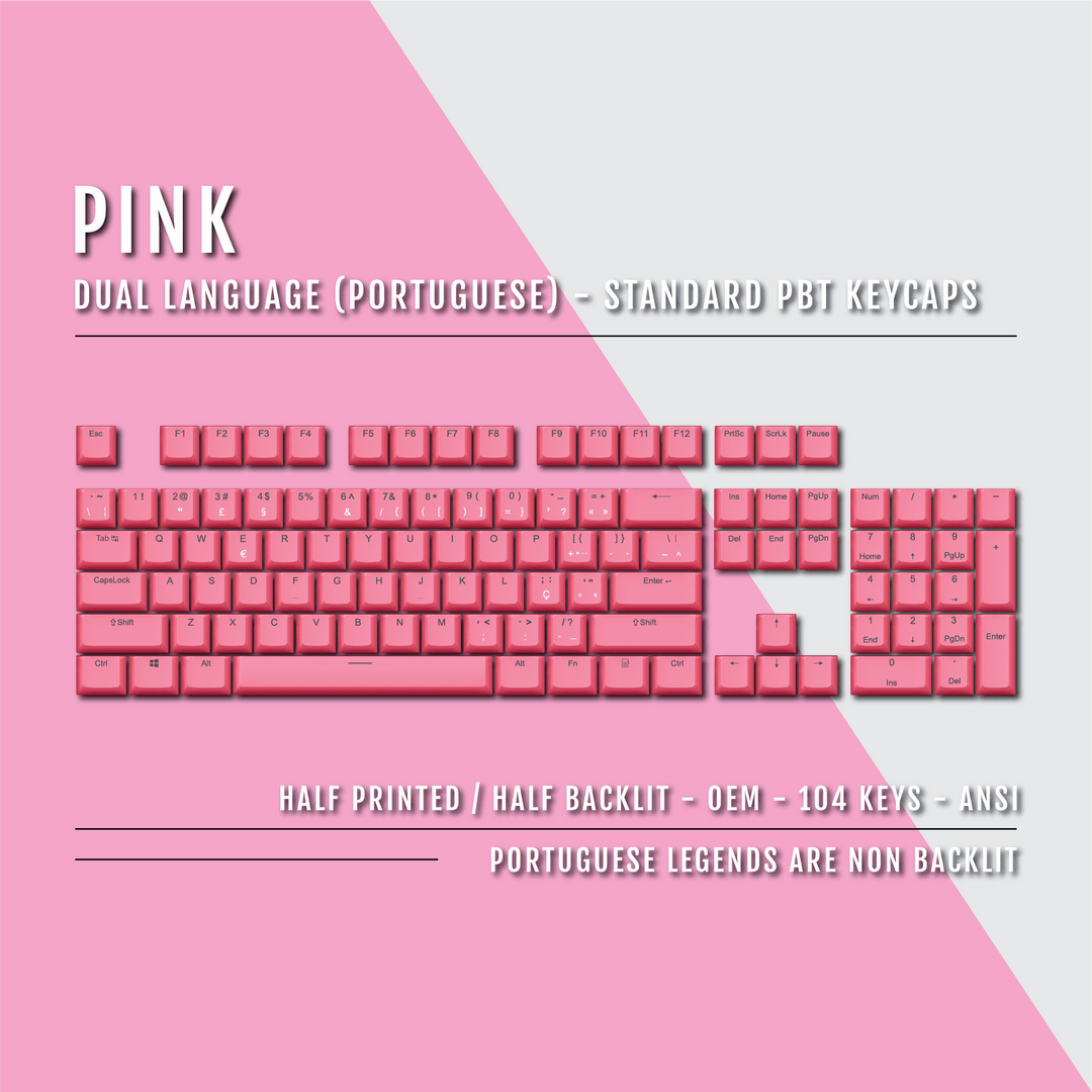 Pink PBT Portuguese Keycaps - ISO-PT - 100% Size - Dual Language Keycaps - kromekeycaps
