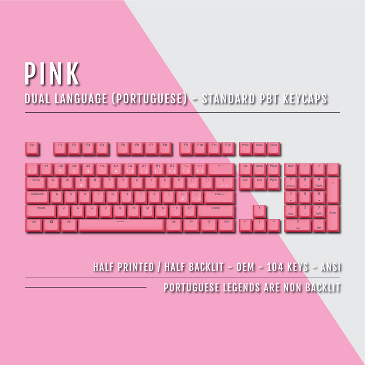 Pink Portuguese (ISO-PT) Dual Language PBT Keycaps Krome Keycaps LTD portuguese