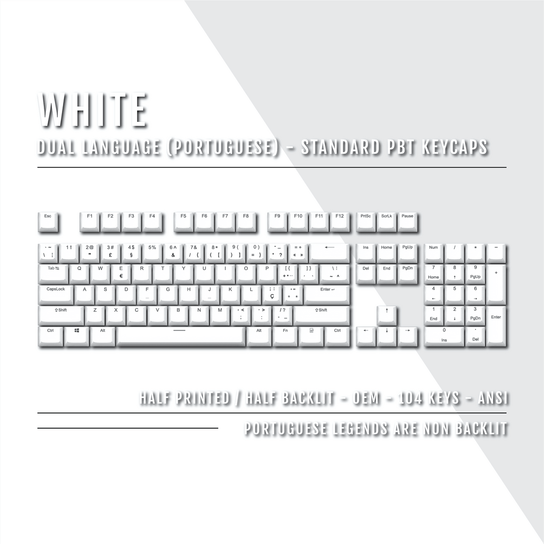 White Portuguese (ISO-PT) Dual Language PBT Keycaps Krome Keycaps LTD portuguese