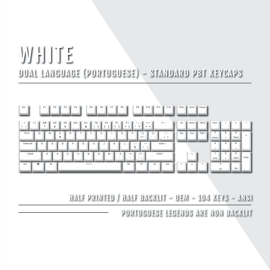 White PBT Portuguese Keycaps - ISO-PT - 100% Size - Dual Language Keycaps - kromekeycaps