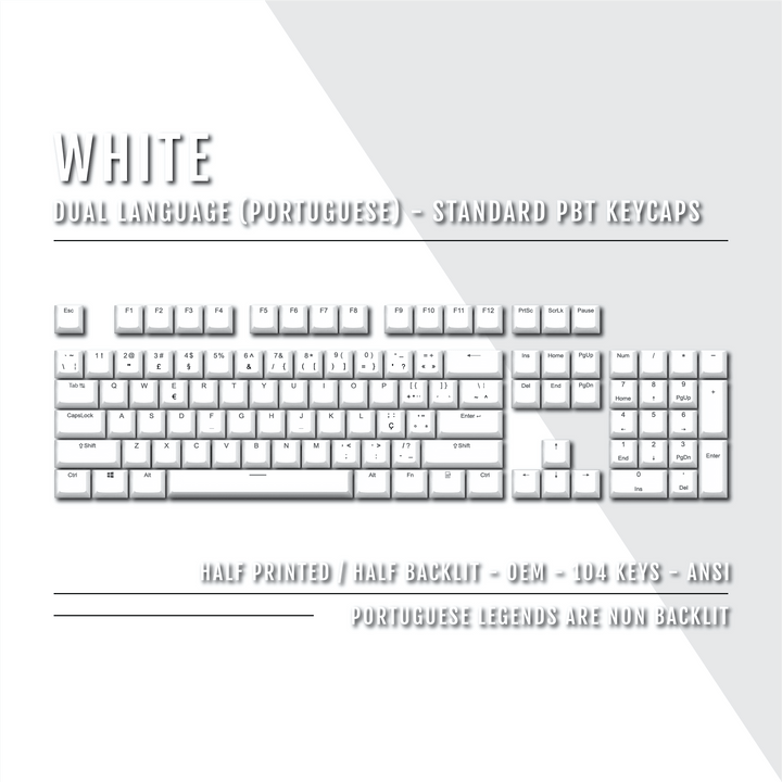 White Portuguese (ISO-PT) Dual Language PBT Keycaps Krome Keycaps LTD portuguese
