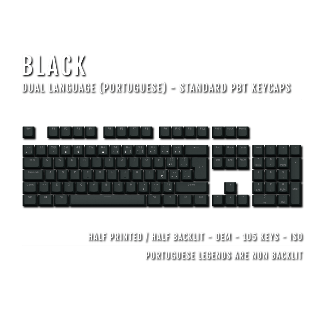 Black Portuguese (ISO-PT) Dual Language PBT Keycaps Krome Keycaps LTD portuguese