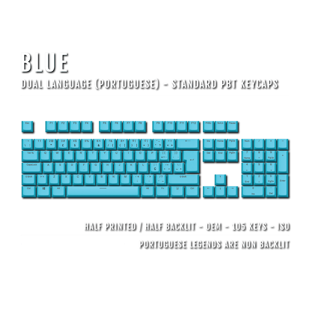 Blue PBT Portuguese Keycaps - ISO-PT - 100% Size - Dual Language Keycaps - kromekeycaps