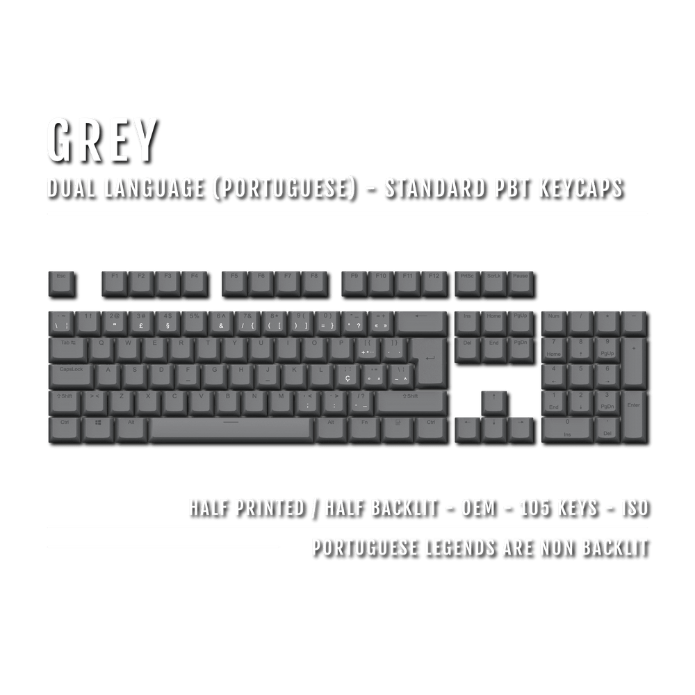 Grey PBT Portuguese Keycaps - ISO-PT - 100% Size - Dual Language Keycaps - kromekeycaps