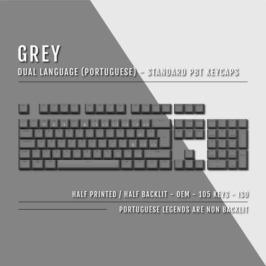 Grey PBT Portuguese Keycaps - ISO-PT - 100% Size - Dual Language Keycaps - kromekeycaps