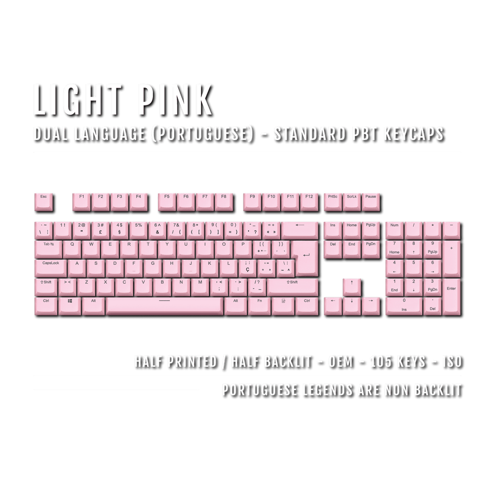 Light Pink PBT Portuguese Keycaps - ISO-PT - 100% Size - Dual Language Keycaps - kromekeycaps