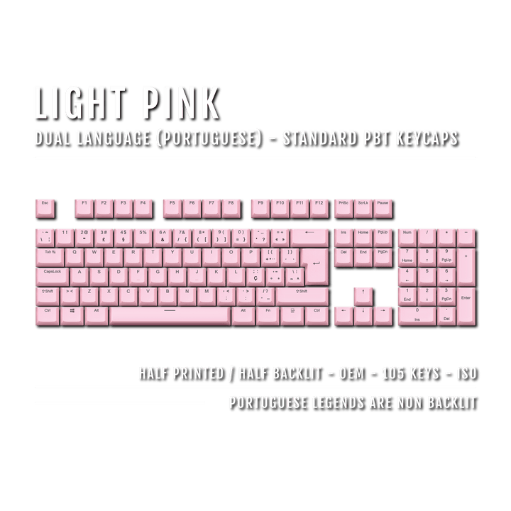 Light Pink PBT Portuguese Keycaps - ISO-PT - 100% Size - Dual Language Keycaps - kromekeycaps
