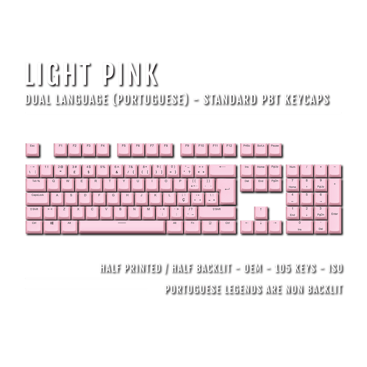 Light Pink Portuguese (ISO-PT) Dual Language PBT Keycaps Krome Keycaps LTD portuguese