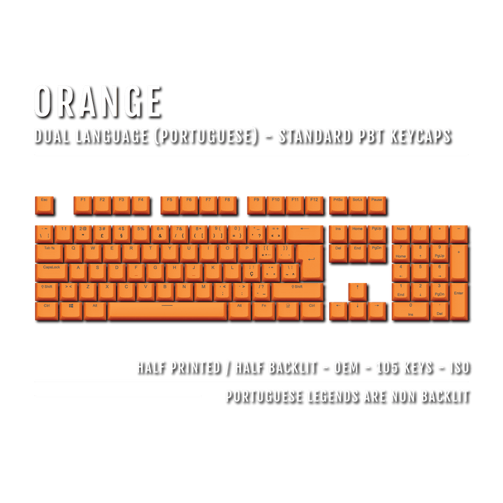 Orange PBT Portuguese Keycaps - ISO-PT - 100% Size - Dual Language Keycaps - kromekeycaps