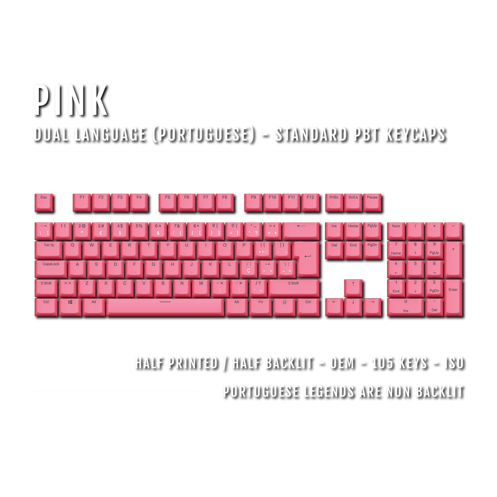 Pink PBT Portuguese Keycaps - ISO-PT - 100% Size - Dual Language Keycaps - kromekeycaps