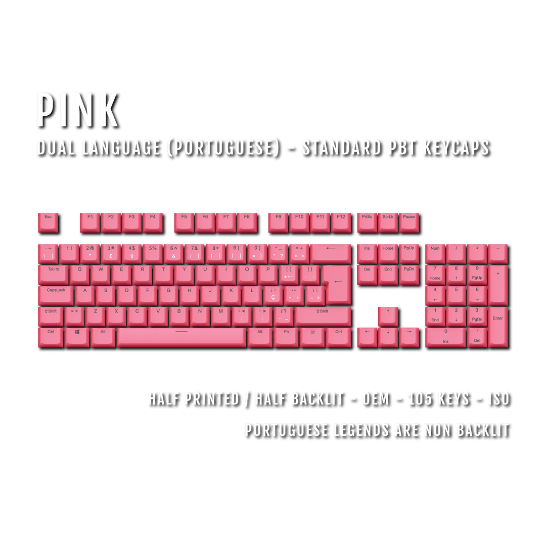 Pink Portuguese (ISO-PT) Dual Language PBT Keycaps Krome Keycaps LTD portuguese