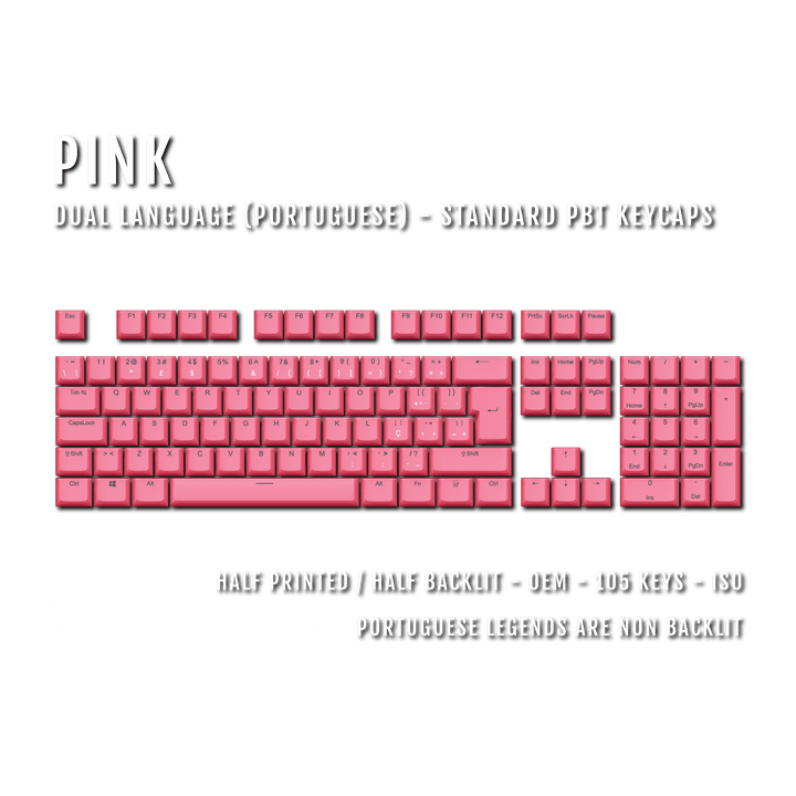 Pink PBT Portuguese Keycaps - ISO-PT - 100% Size - Dual Language Keycaps - kromekeycaps
