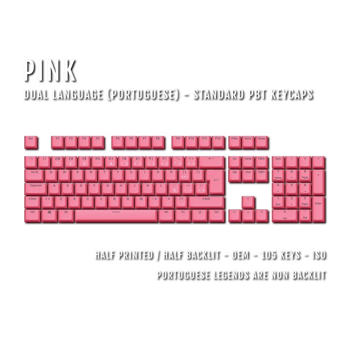 Pink Portuguese (ISO-PT) Dual Language PBT Keycaps Krome Keycaps LTD portuguese