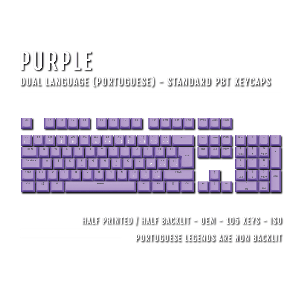 Purple PBT Portuguese Keycaps - ISO-PT - 100% Size - Dual Language Keycaps - kromekeycaps