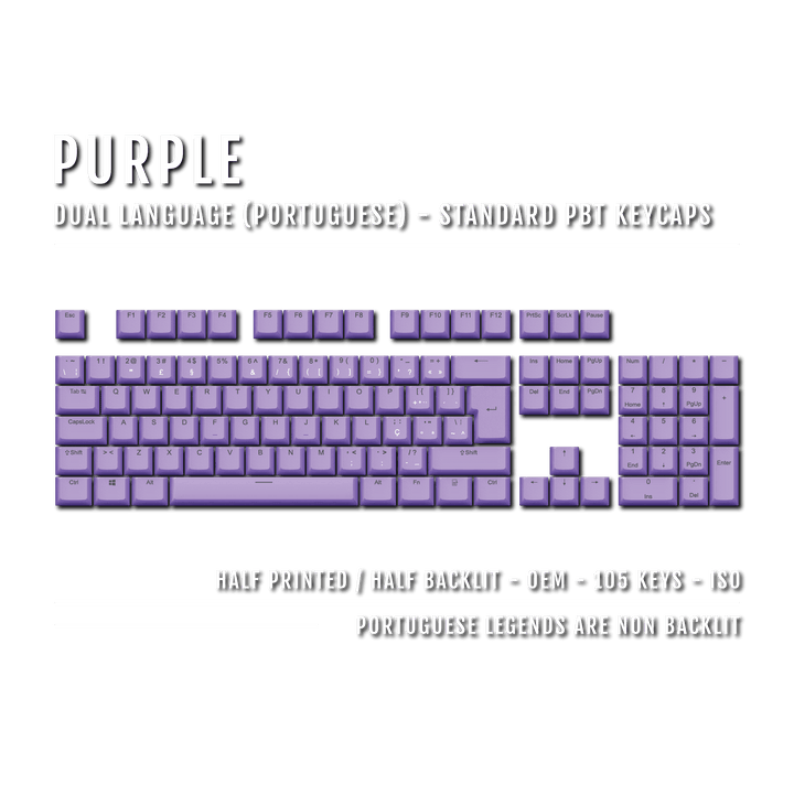 Purple PBT Portuguese Keycaps - ISO-PT - 100% Size - Dual Language Keycaps - kromekeycaps