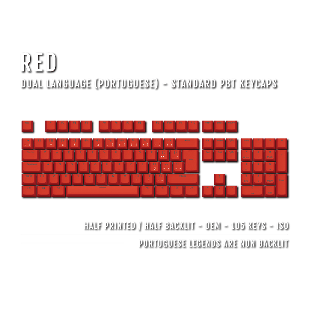 Red PBT Portuguese Keycaps - ISO-PT - 100% Size - Dual Language Keycaps - kromekeycaps