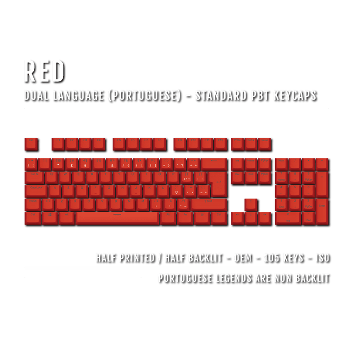 Red PBT Portuguese Keycaps - ISO-PT - 100% Size - Dual Language Keycaps - kromekeycaps