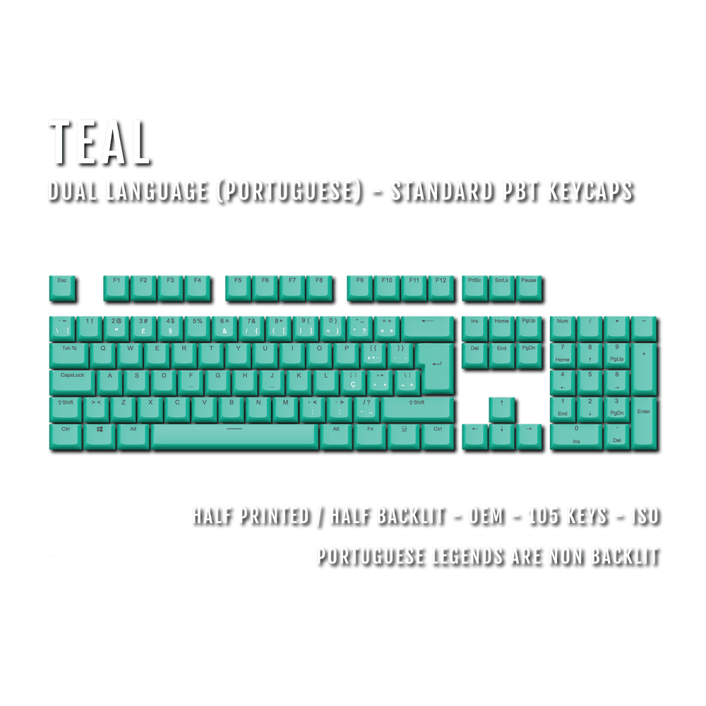 Teal PBT Portuguese Keycaps - ISO-PT - 100% Size - Dual Language Keycaps - kromekeycaps