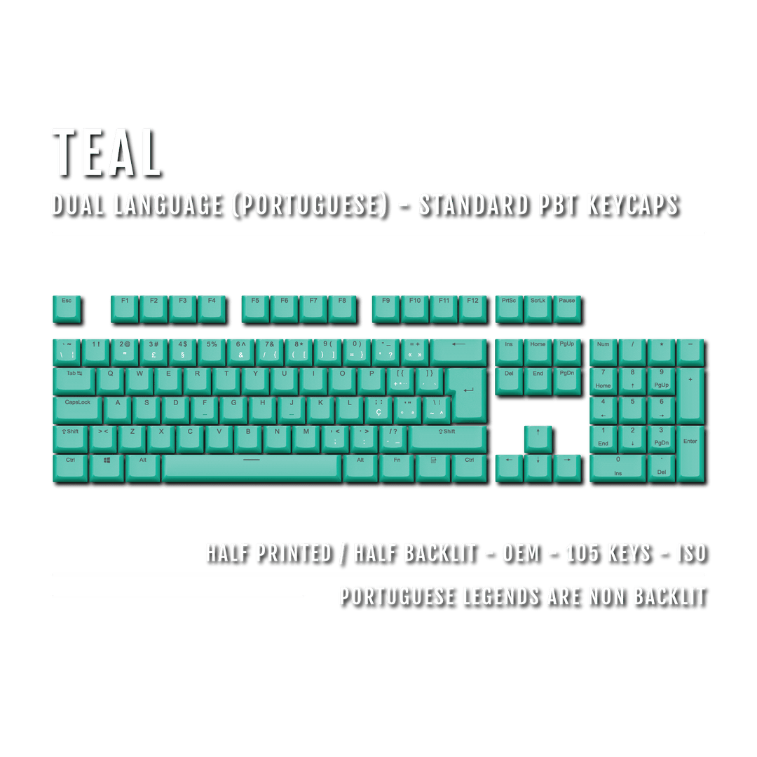 Teal PBT Portuguese Keycaps - ISO-PT - 100% Size - Dual Language Keycaps - kromekeycaps
