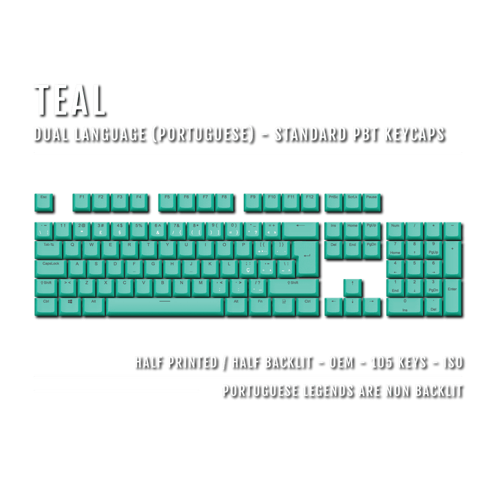 Teal PBT Portuguese Keycaps - ISO-PT - 100% Size - Dual Language Keycaps - kromekeycaps