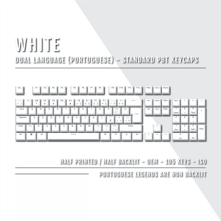 White Portuguese (ISO-PT) Dual Language PBT Keycaps Krome Keycaps LTD portuguese