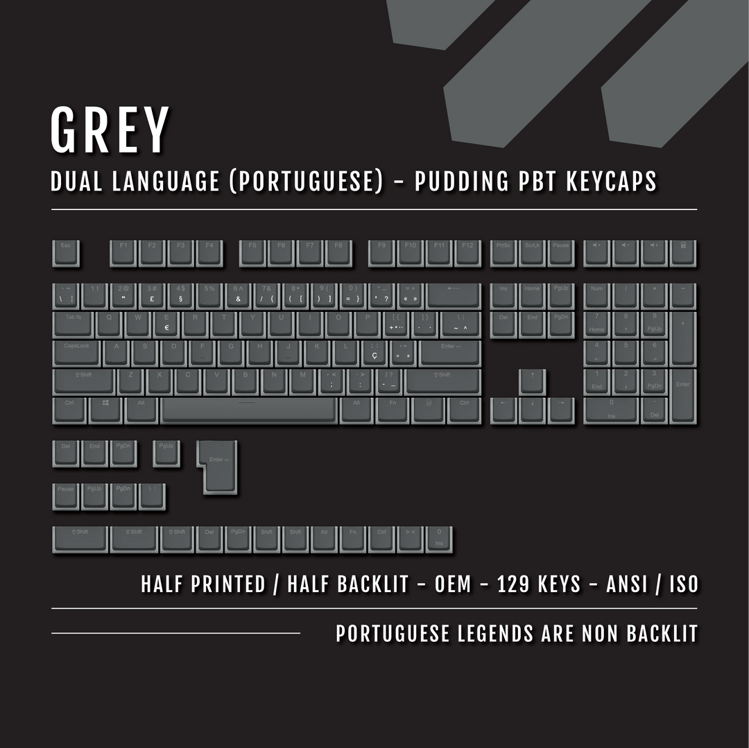 Grey Portuguese (ISO-PT) Dual Language PBT Pudding Keycaps Krome Keycaps LTD portuguese