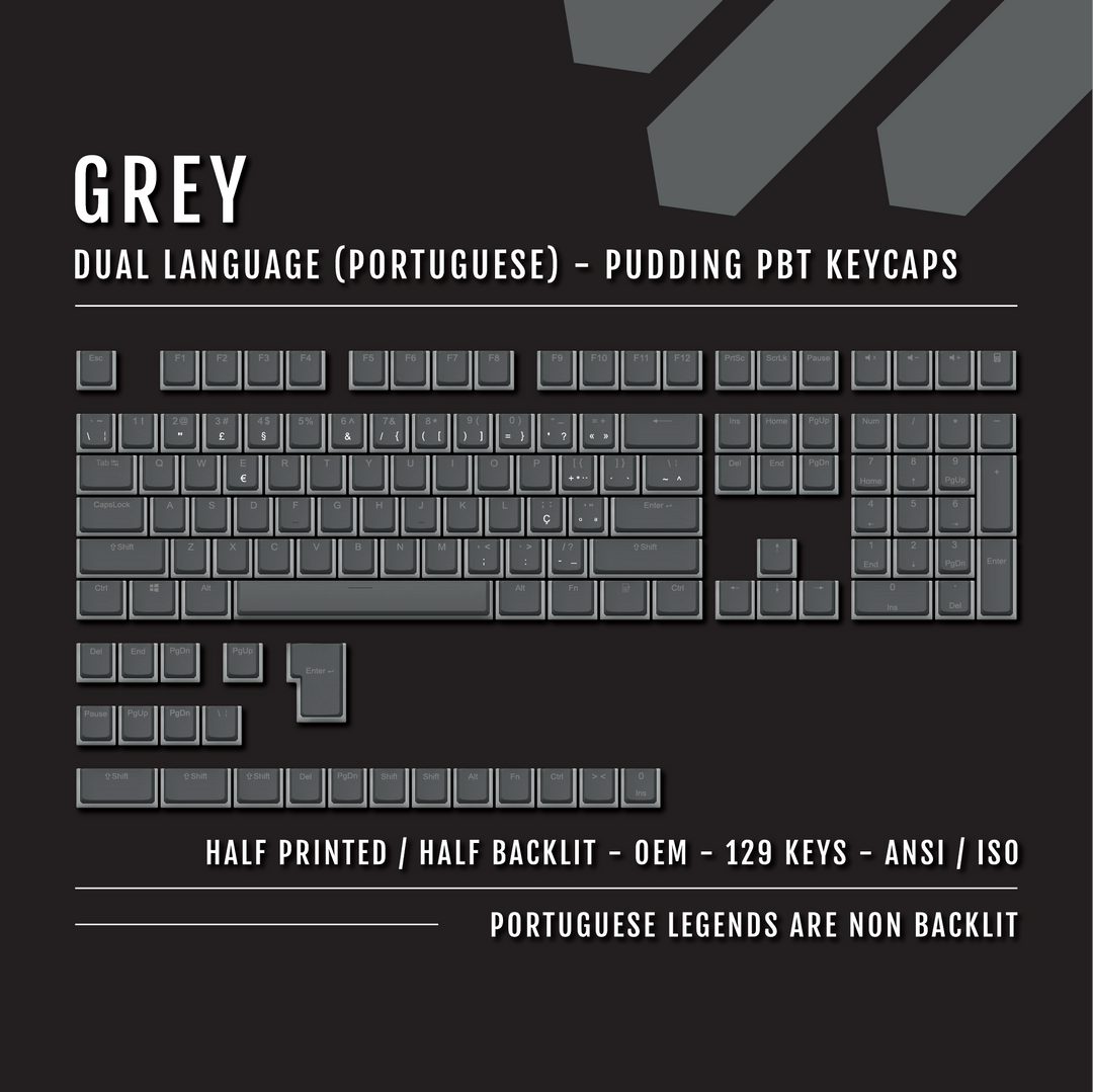 Grey Portuguese (ISO-PT) Dual Language PBT Pudding Keycaps