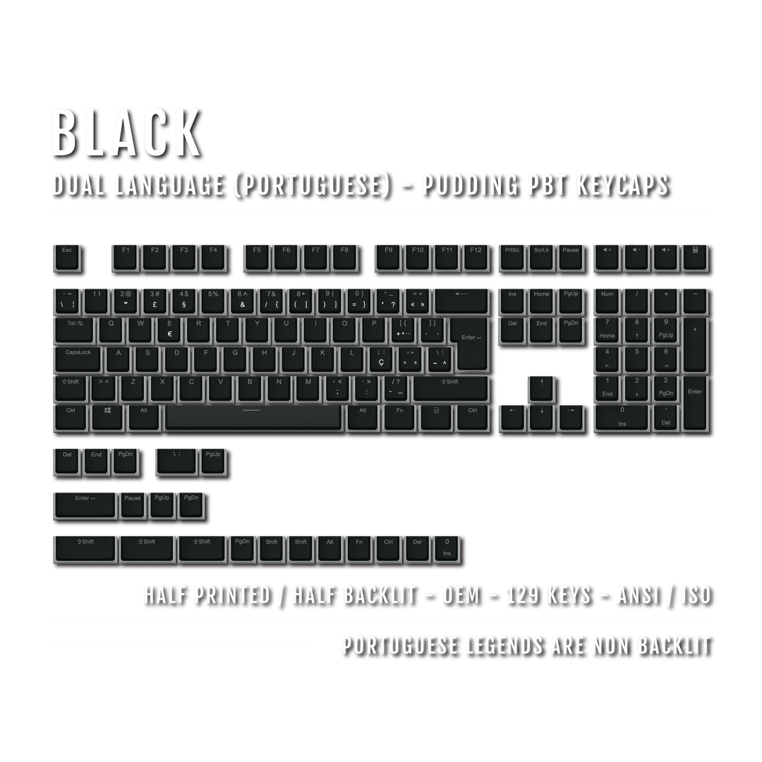 Black Portuguese (ISO-PT) Dual Language PBT Pudding Keycaps