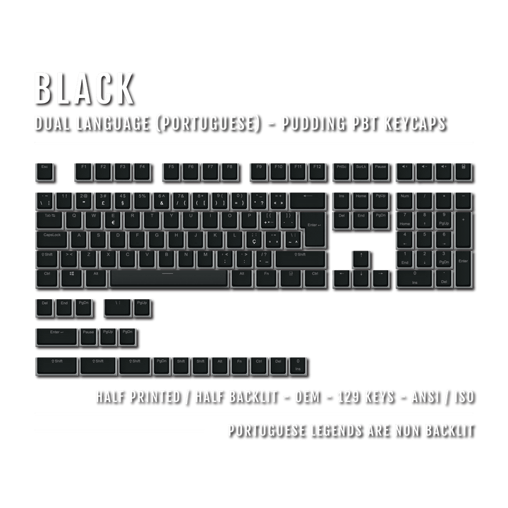 Black Portuguese (ISO-PT) Dual Language PBT Pudding Keycaps Krome Keycaps LTD portuguese